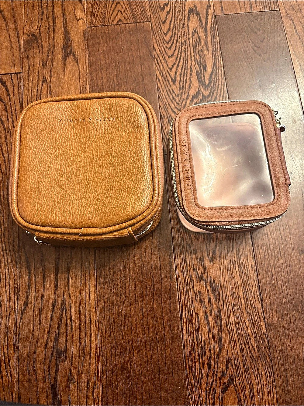 Poppy & Peonies Getaway Cosmetic bag and tech bag set in Cognac